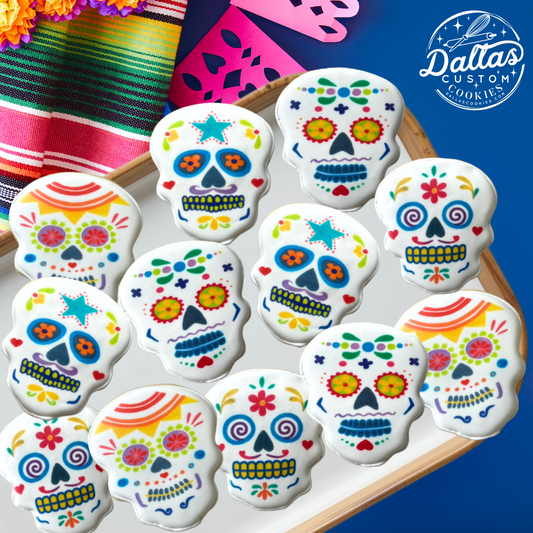 Day of the Dead Sugar Skull Decorated Sugar Cookies Día de los Muertos Halloween Sugar Skull Cookies--12 Count