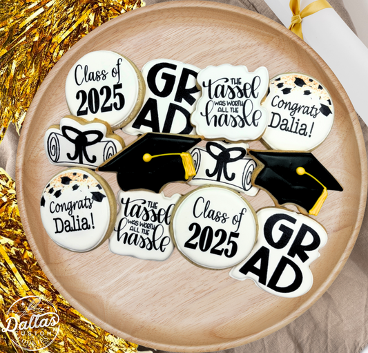 2025 Pre-Designed Graduation Cookies w/Personalized Name--12 Count