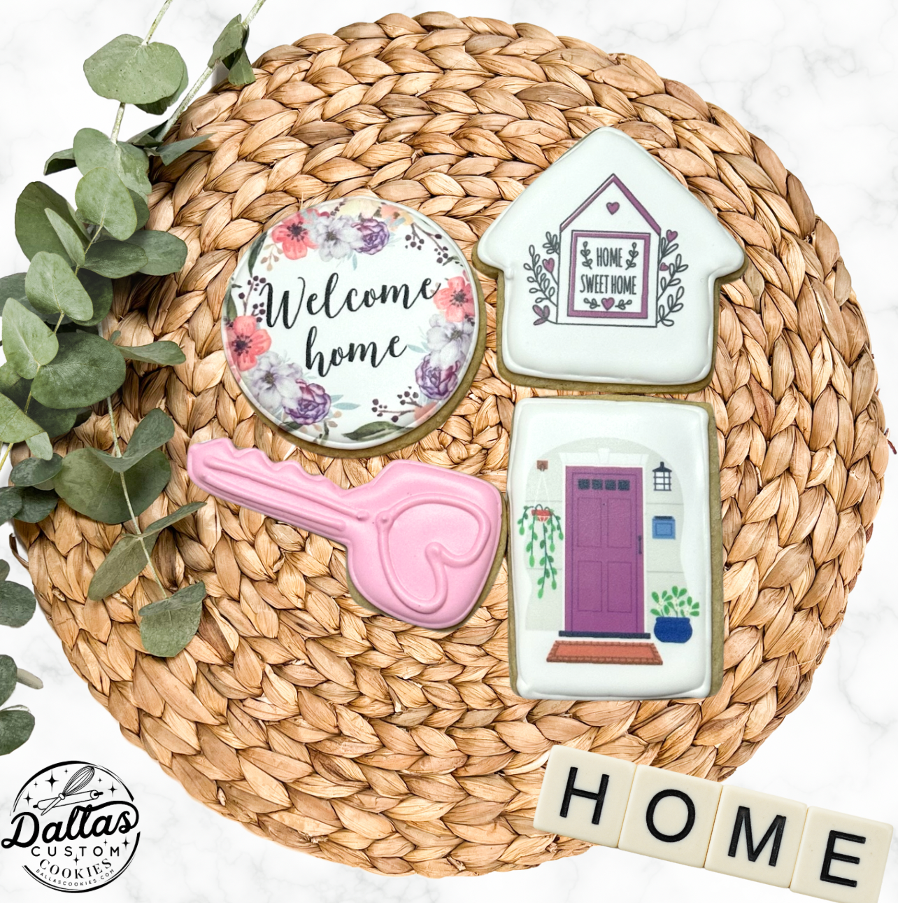 PInk Purple Welcome Home Congrats on New Home House Shaped Realtor Home Sweet Home House Warming Cookies--12 Count