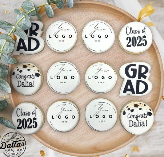 Custom YOUR LOGO HERE Direct Printed Pre-Designed Set of Graduation Cookies "Live Preview"--12 Count