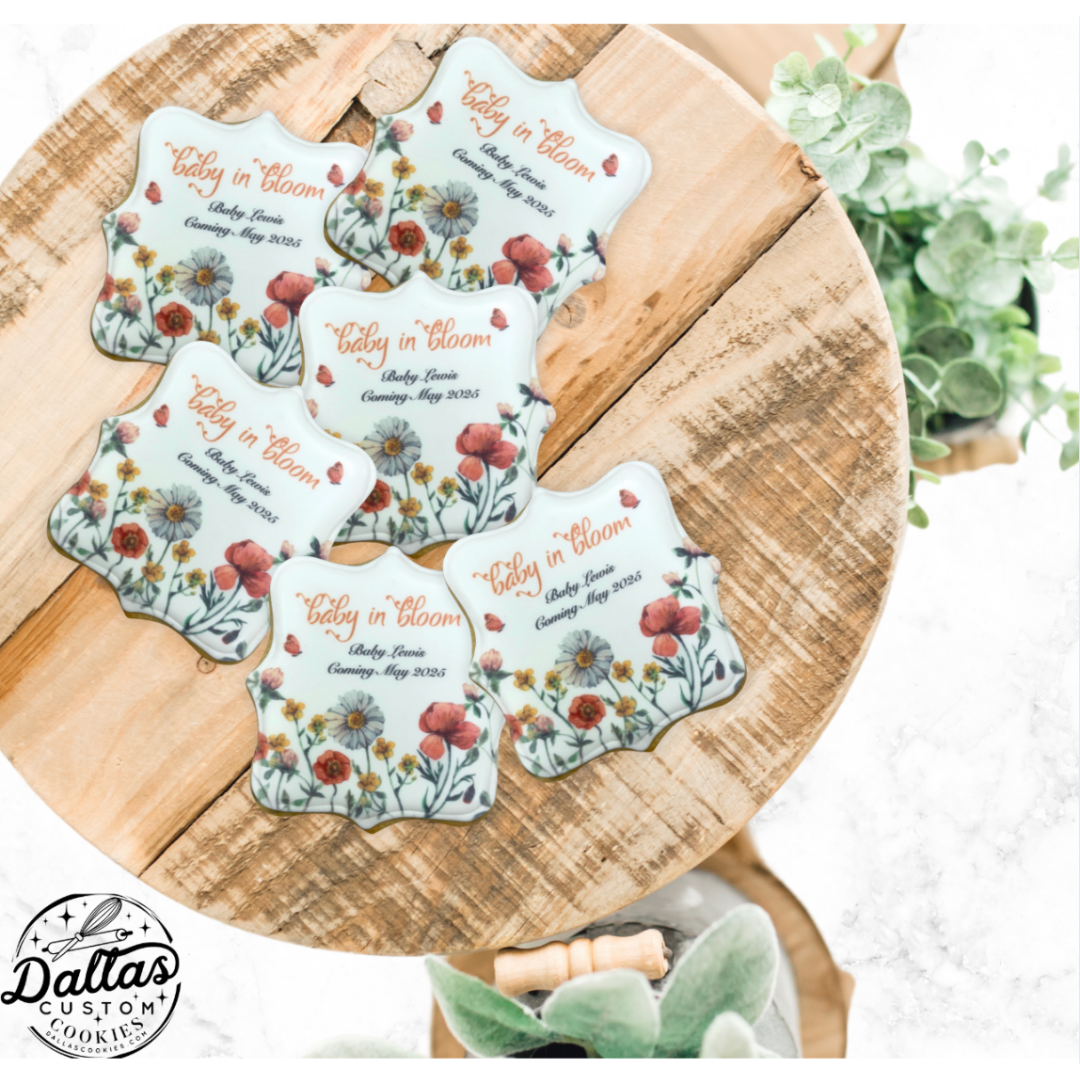 Floral Baby in Bloom on Square Plaque Baby Shower Cookies--12 Count