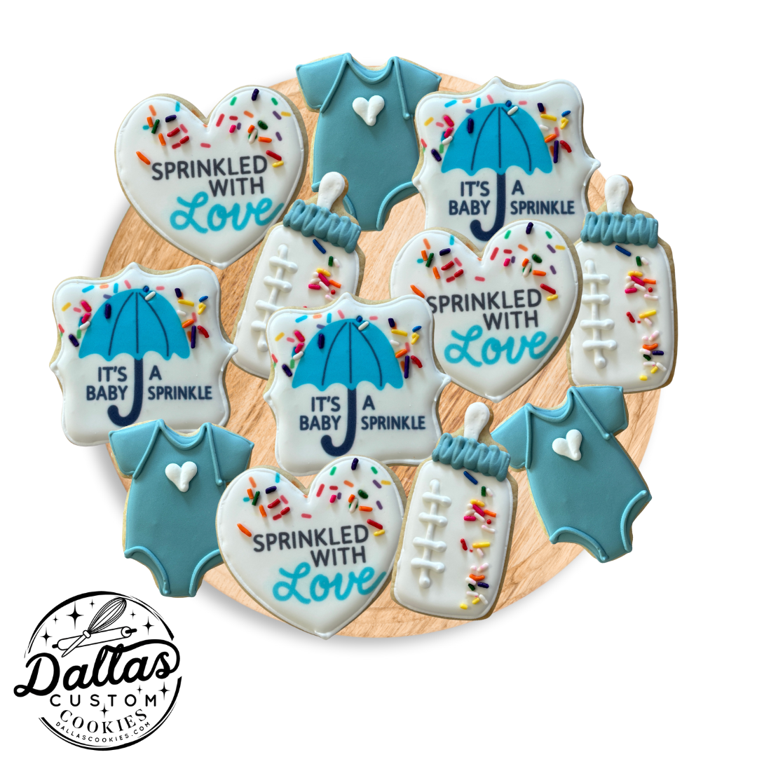Sprinkled with Love Baby Sprinkle Shower Cookies w/Custom Accent Colors--12 Count