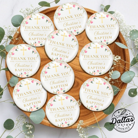 Floral Baptism Cookies Thank you for Celebrating--12 Count