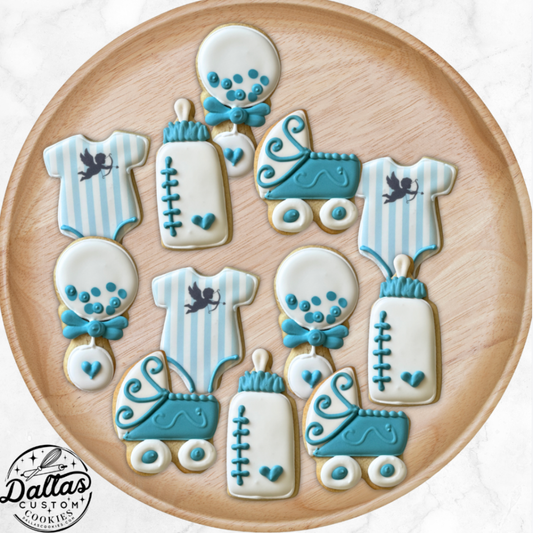 Baby Cupid Shower Cookies Blue on Blue--12 Count