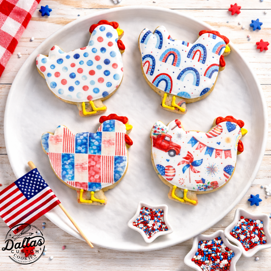 Americana Patterns Chicken Cookie Set – Patriotic Farmhouse Sugar Cookies --12 Count