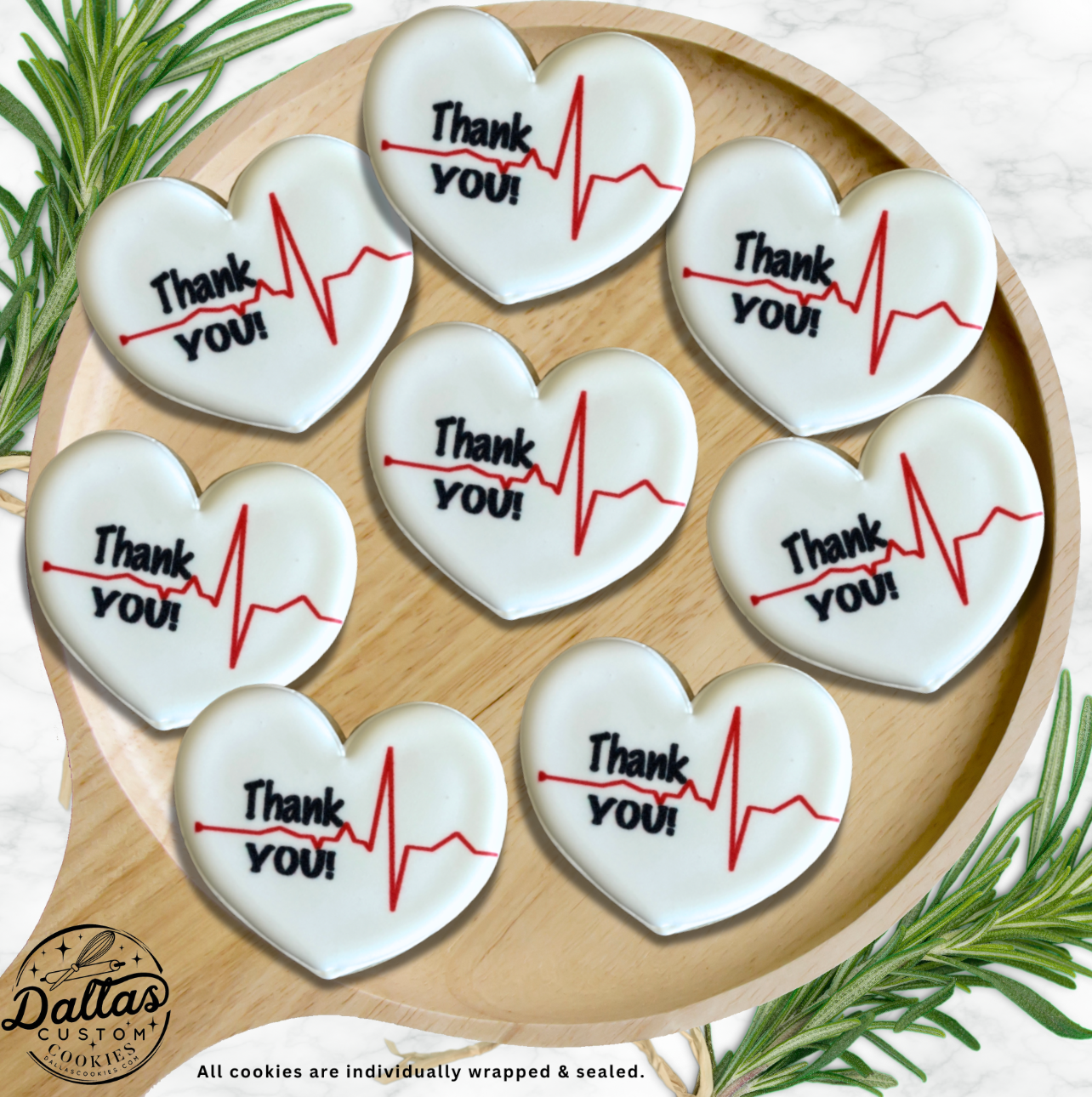 Healthcare EKG Heart Thank You Nurse Appreciation Doctor Appreciation Health Care Cookies--12 Count