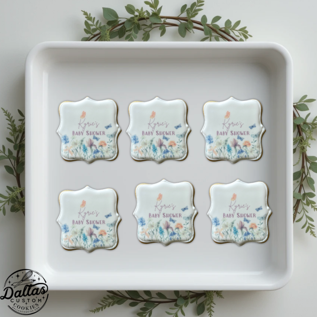 Square Plaque Baby in Bloom Floral w/Customized name Baby Shower--12 Count