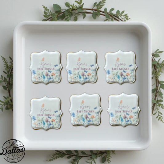 Square Plaque Baby in Bloom Floral w/Customized name Baby Shower--12 Count