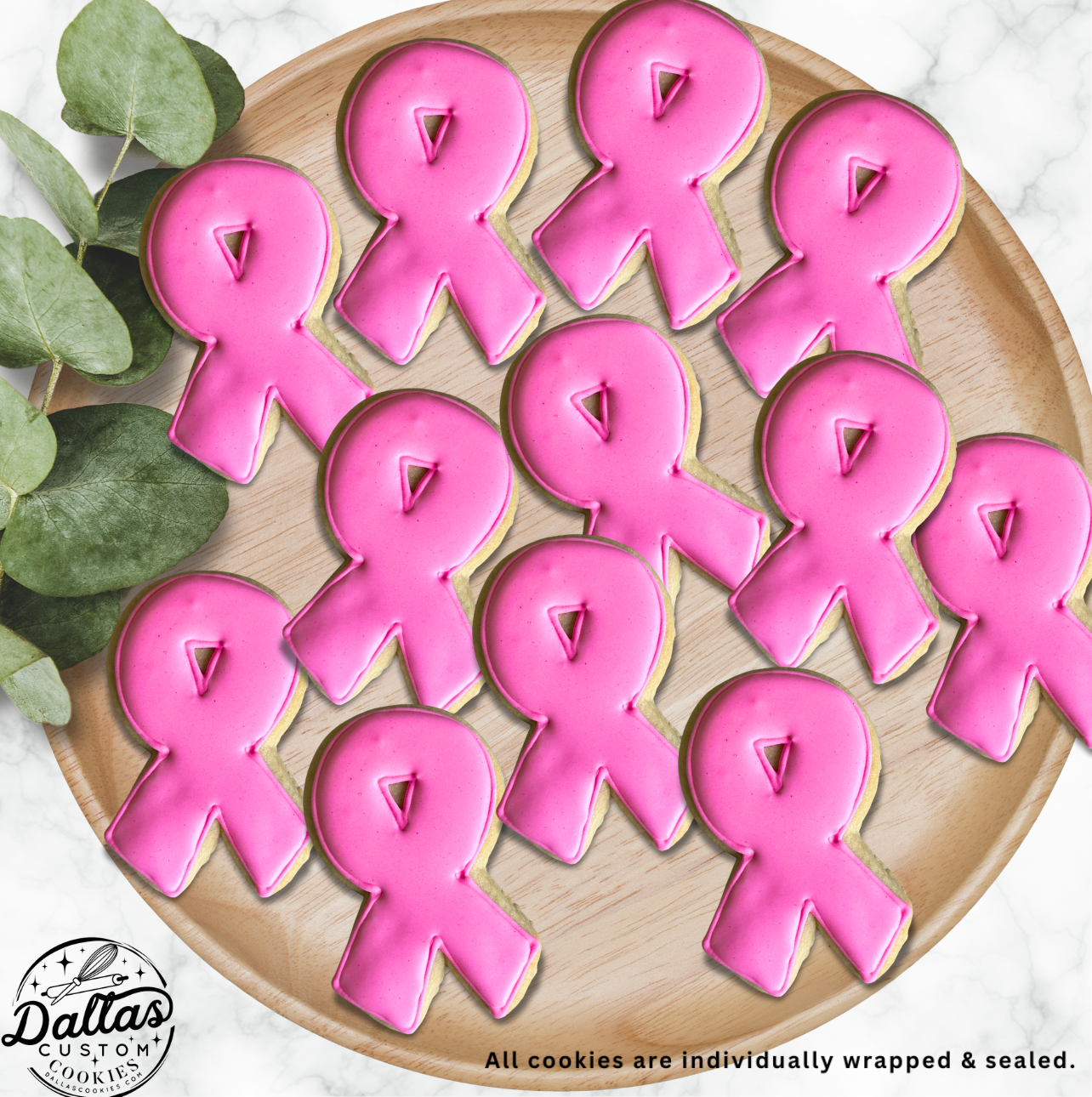 Ribbon Shaped Breast Cancer Awareness Pink Ribbon Cookies--12 Count