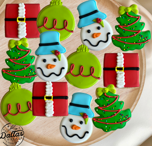 Hand-Crafted Hand Decorated 2025 Holiday Cookie Gift Set – 12 Classic Christmas Cookies--12 Count