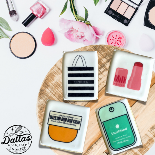 Girly Shopping Makeup Pampered Beauty Products themed Birthday Cookies--12 Count