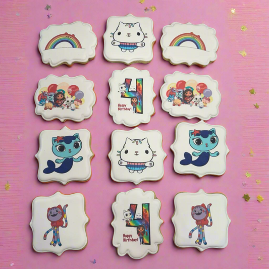 Gabby's Playhouse Cat Mermaid themed Birthday Cookies--12 Count