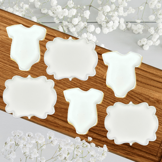 Build Your Own Custom Patterned Onesie and Custom Baby's Name Plaque Shower Cookies w/Live Preview--12 Count