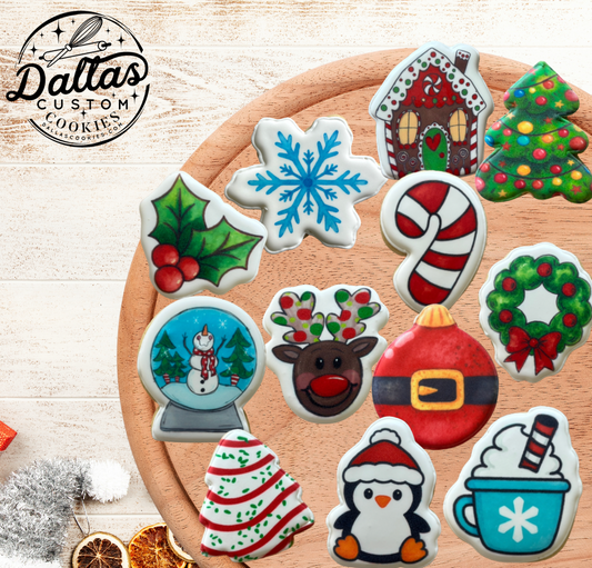 Festive Printed Christmas Holiday Cookie Gift Set – 12 Gourmet Sugar Cookies--12 Count