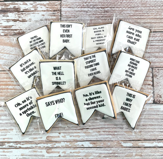 Funny Schitts Creek Banner Pennant Baby Shower Sprinkle Sugar Cookies Themed Gift--12 Count