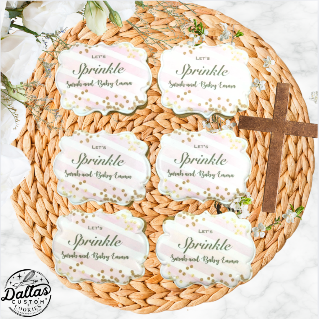 Pink Striped Sprinkled with Love Baby Sprinkle Shower Cookies --12 Count