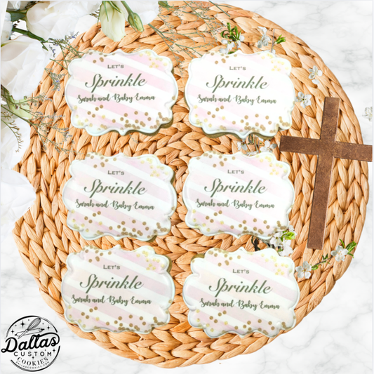 Pink Striped Sprinkled with Love Baby Sprinkle Shower Cookies --12 Count