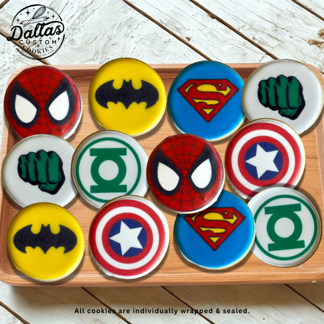Super Hero Superhero Batman, Spiderman, Hulk, Captain America, Superman, Green Lantern Cookies--12 Count