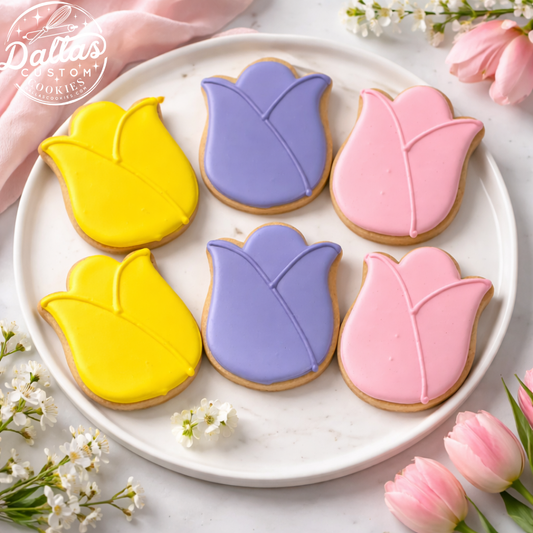 Spring Tulip Flowers Florals Pink, Purple, Yellow Flower Cookies --12 Count