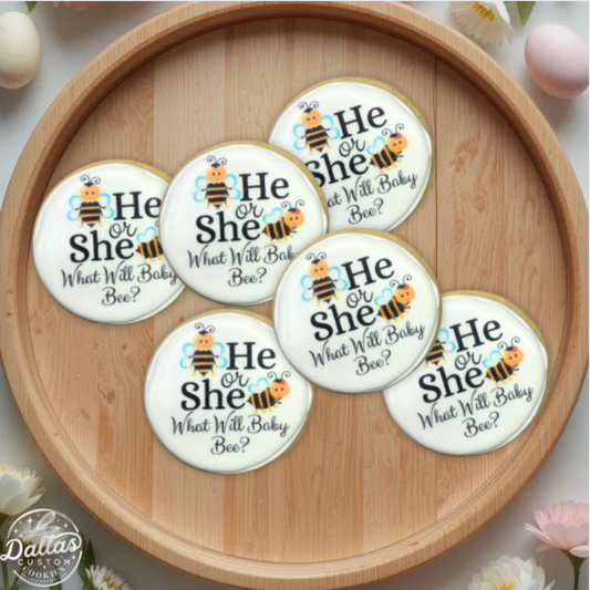 He or She What will it Be Gender Reveal Baby Shower Bee Gender Neutral Themed Cookies--12 Count