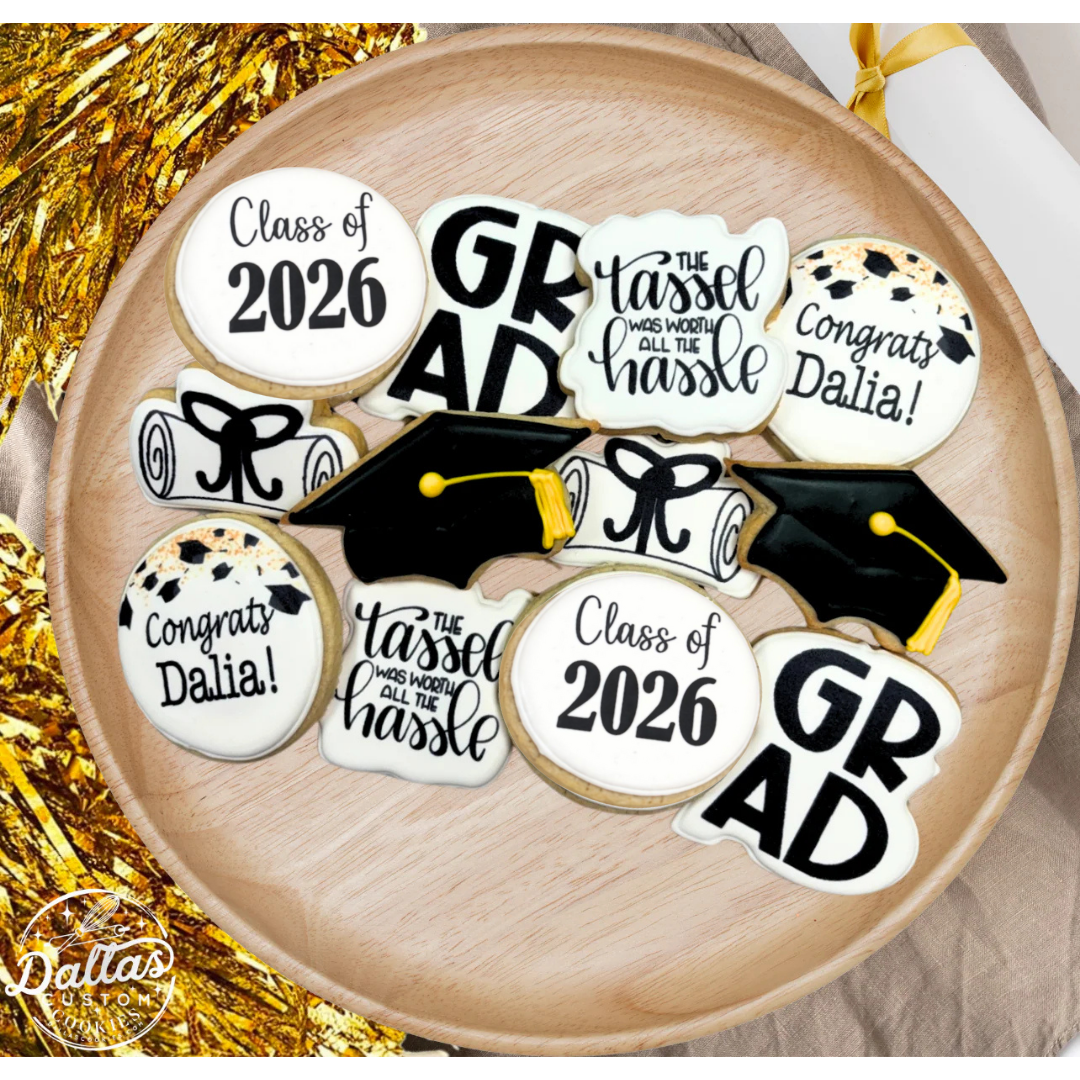 2026 Pre-Designed Graduation Cookies w/Personalized Name--12 Count
