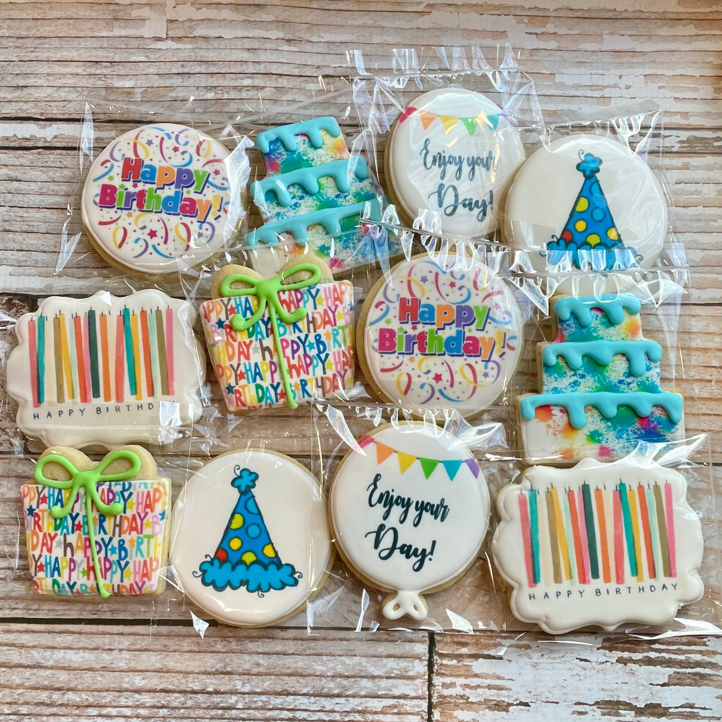 Pre Designed Neutral Happy Birthday Cookies--12 Count