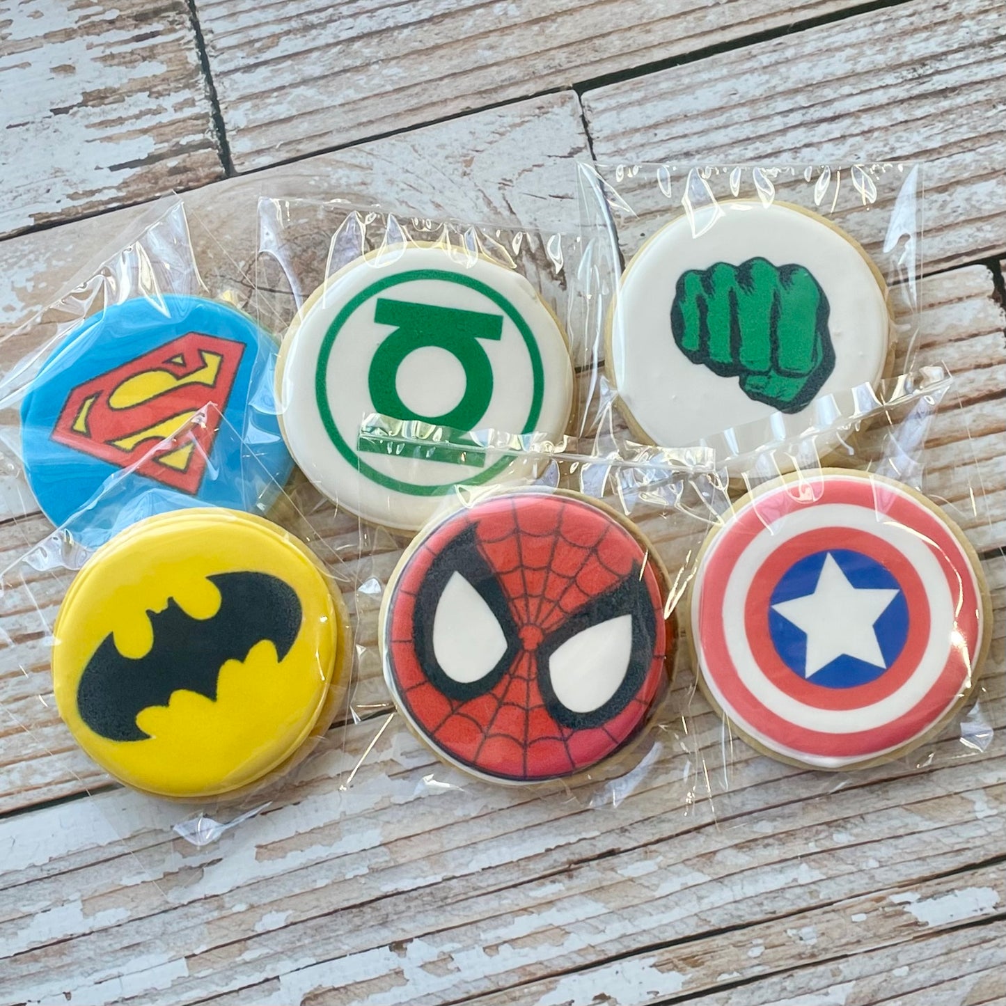 Super Hero Superhero Batman, Spiderman, Hulk, Captain America, Superman, Green Lantern Cookies--12 Count