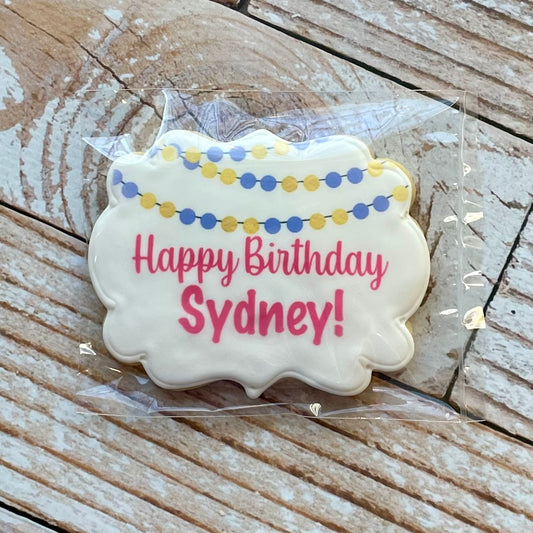 Plaque Shaped Birthday Name Purple and Gold Banner--12 Count