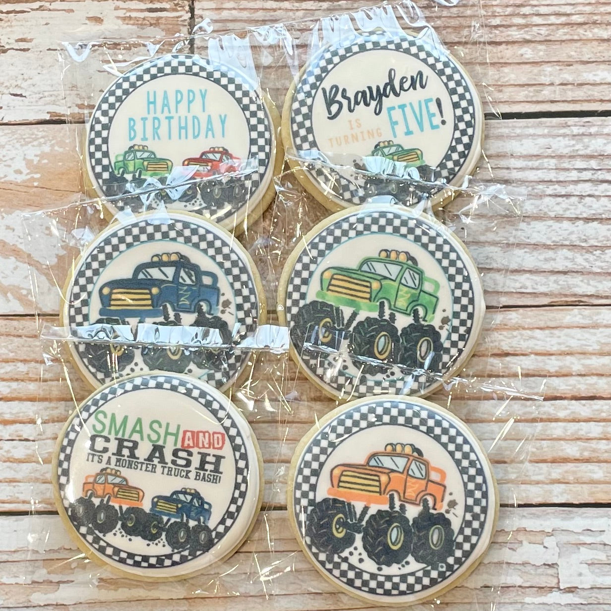 Personalized Monster Truck themed Cookies--12 Count