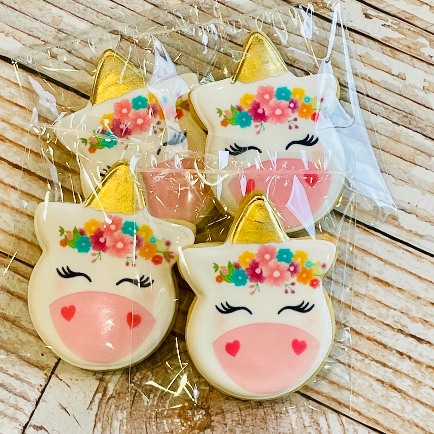 Unicorn Shaped Cookies with Gold & Floral--12 Count