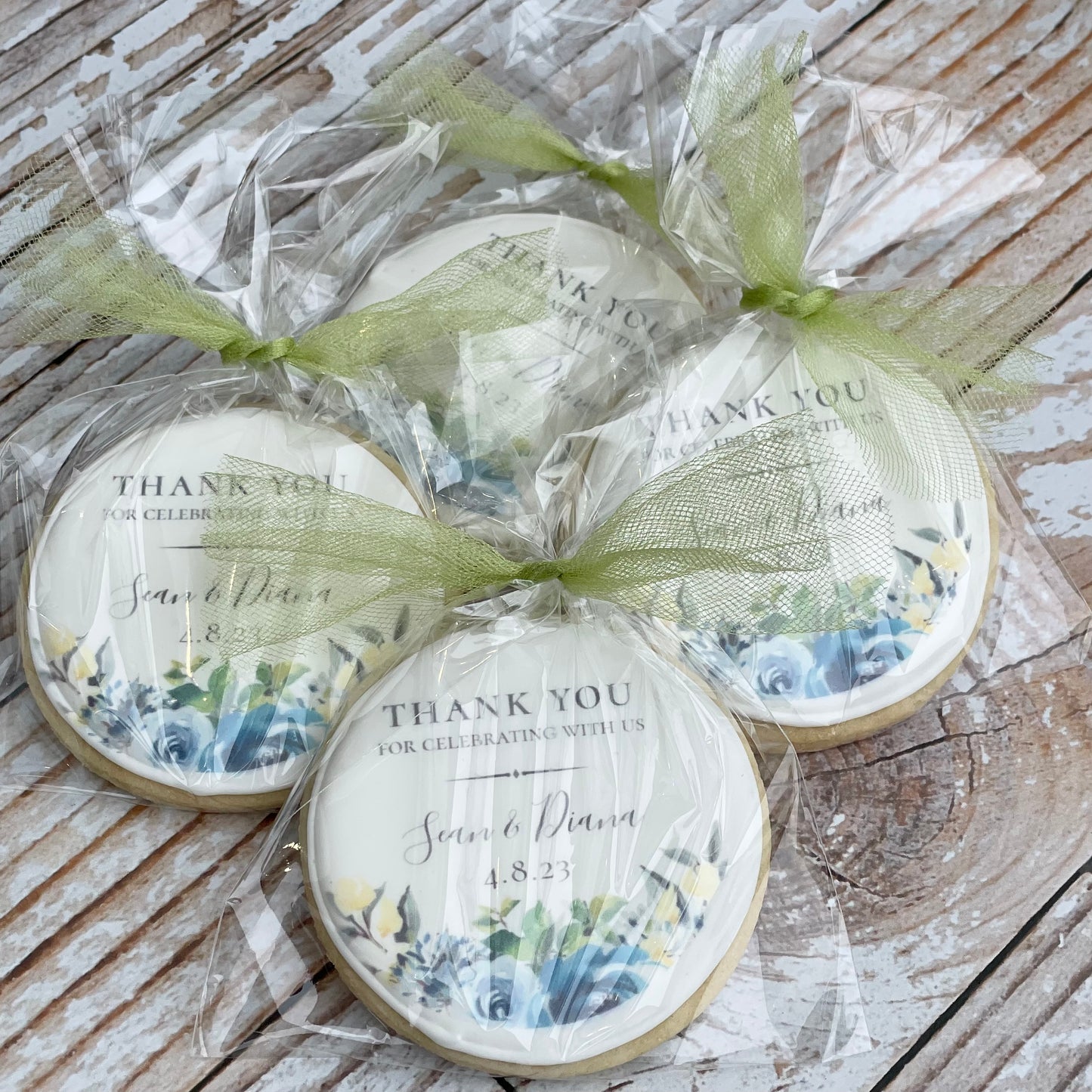 Personalized Thank You for Celebrating with Us Blue Floral Wedding Cookies--12 Count